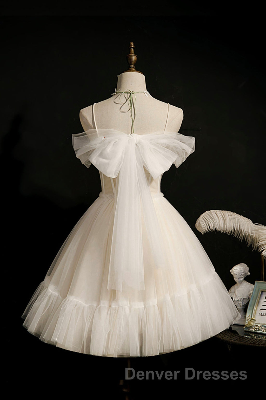 Cute Spaghetti Strap Lace Short Party Dress, A-Line Evening Dress