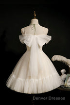 Cute Spaghetti Strap Lace Short Party Dress, A-Line Evening Dress