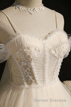 Cute Spaghetti Strap Lace Short Party Dress, A-Line Evening Dress