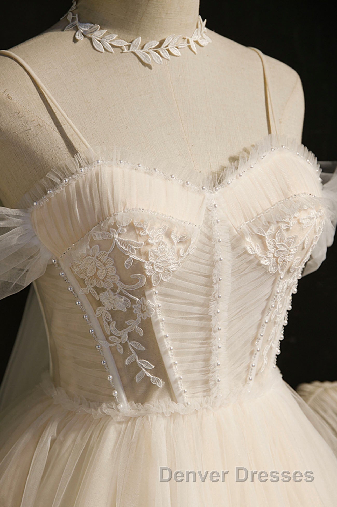 Cute Spaghetti Strap Lace Short Party Dress, A-Line Evening Dress