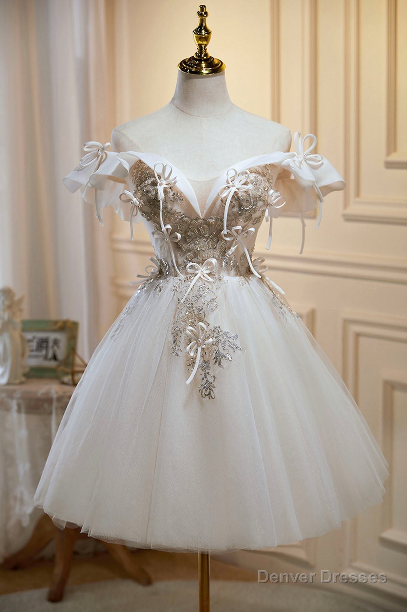 Champagne Lace Short Prom Dress, A-Line Homecoming Party Dress Main image