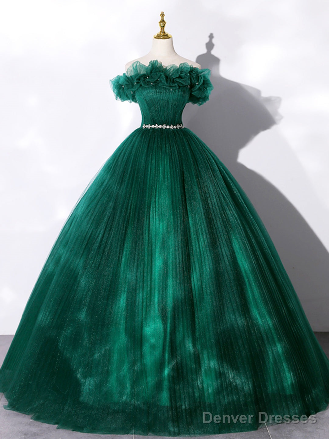 Green Off Shoulder Tulle Formal Dress, A-Line Long Prom Dress Main image