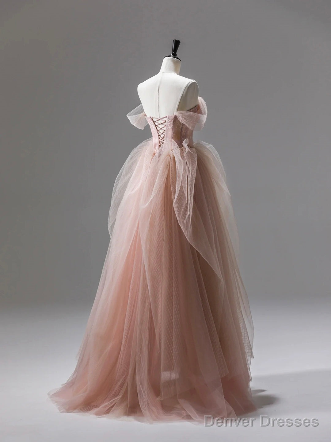Pink Tulle Lace Long Prom Dress, Beautiful A-Line Evening Party Dress Secondary image