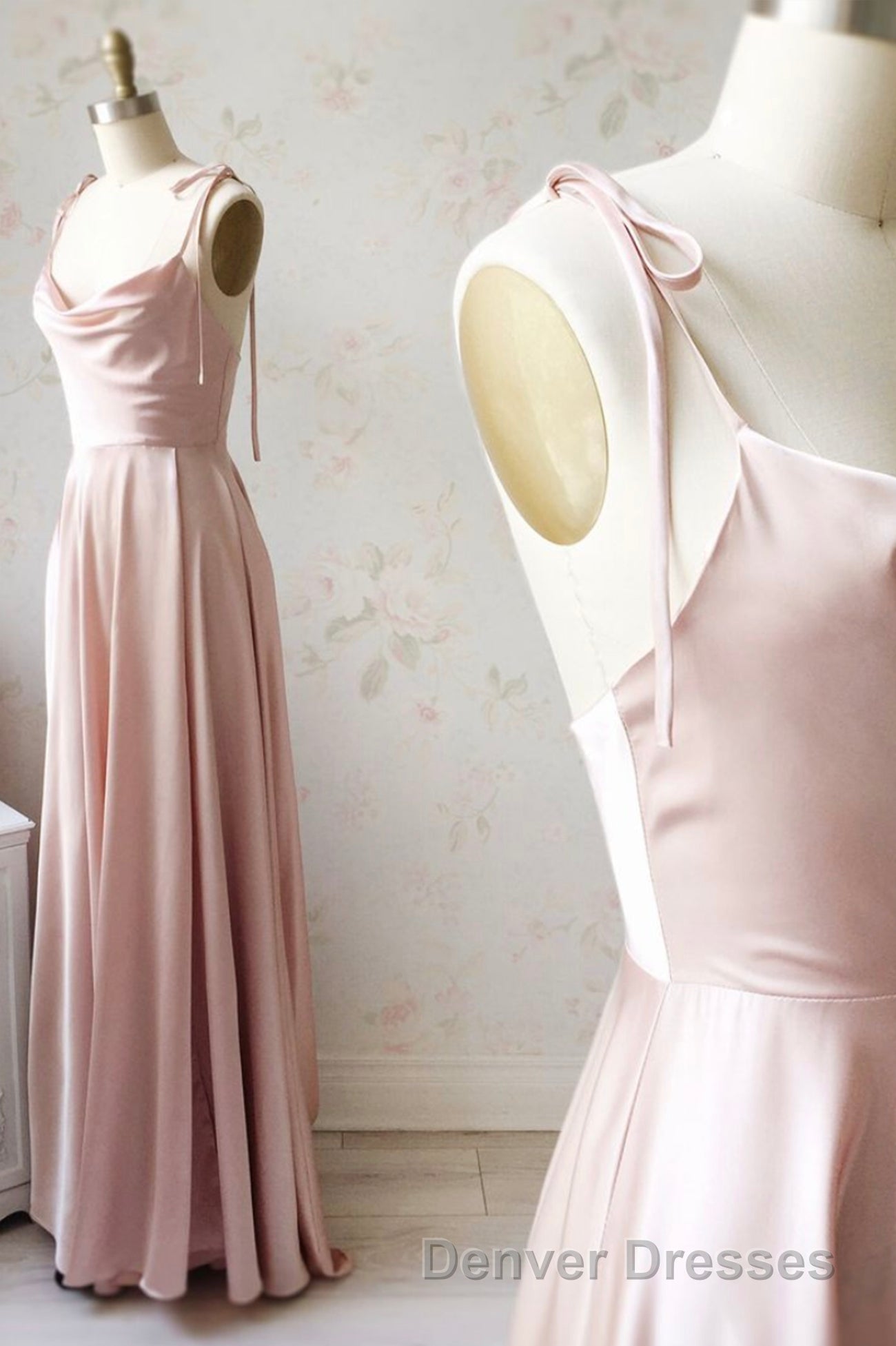 Simple Satin Long Prom Dress, A-Line Spaghetti Straps Evening Dress