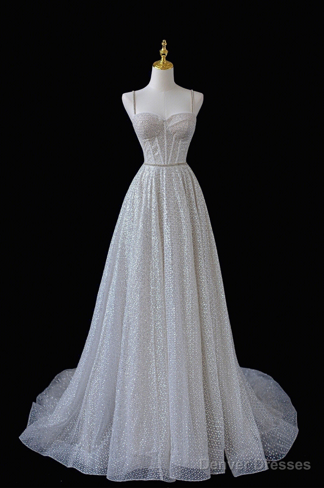 A-Line Straps Tulle Sequins Long Senior Prom Dress Main image