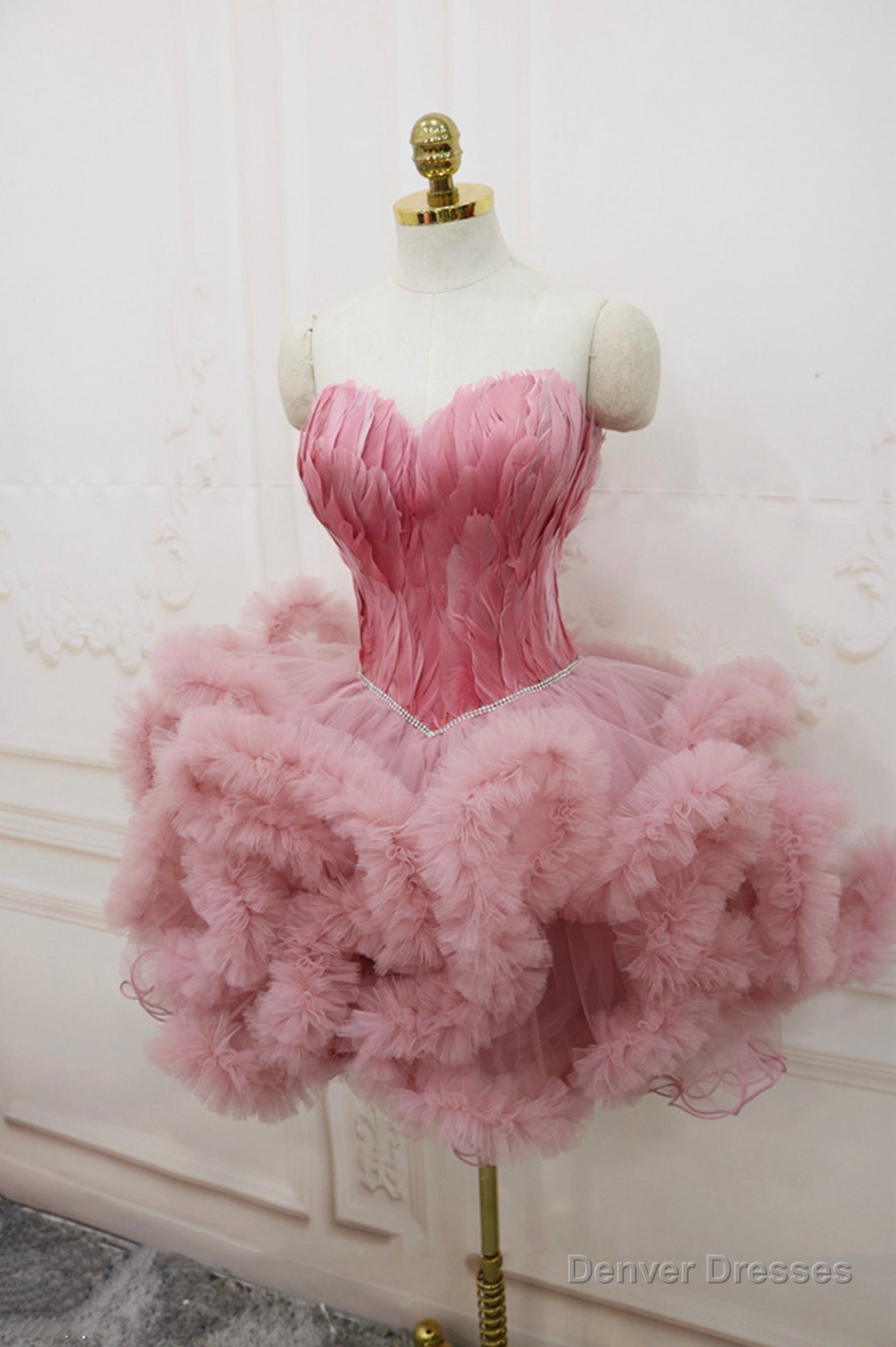 Pink Sweetheart Neck Short Prom Dress, A Line Party Dress with Feather Secondary image