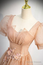 Cute Tulle Lace Long Prom Dresses, A-Line Evening Party Dresses