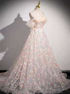Lovely Three-dimensional Floral Floor Length Prom Dress, Off the Shoulder Evening Party Dress