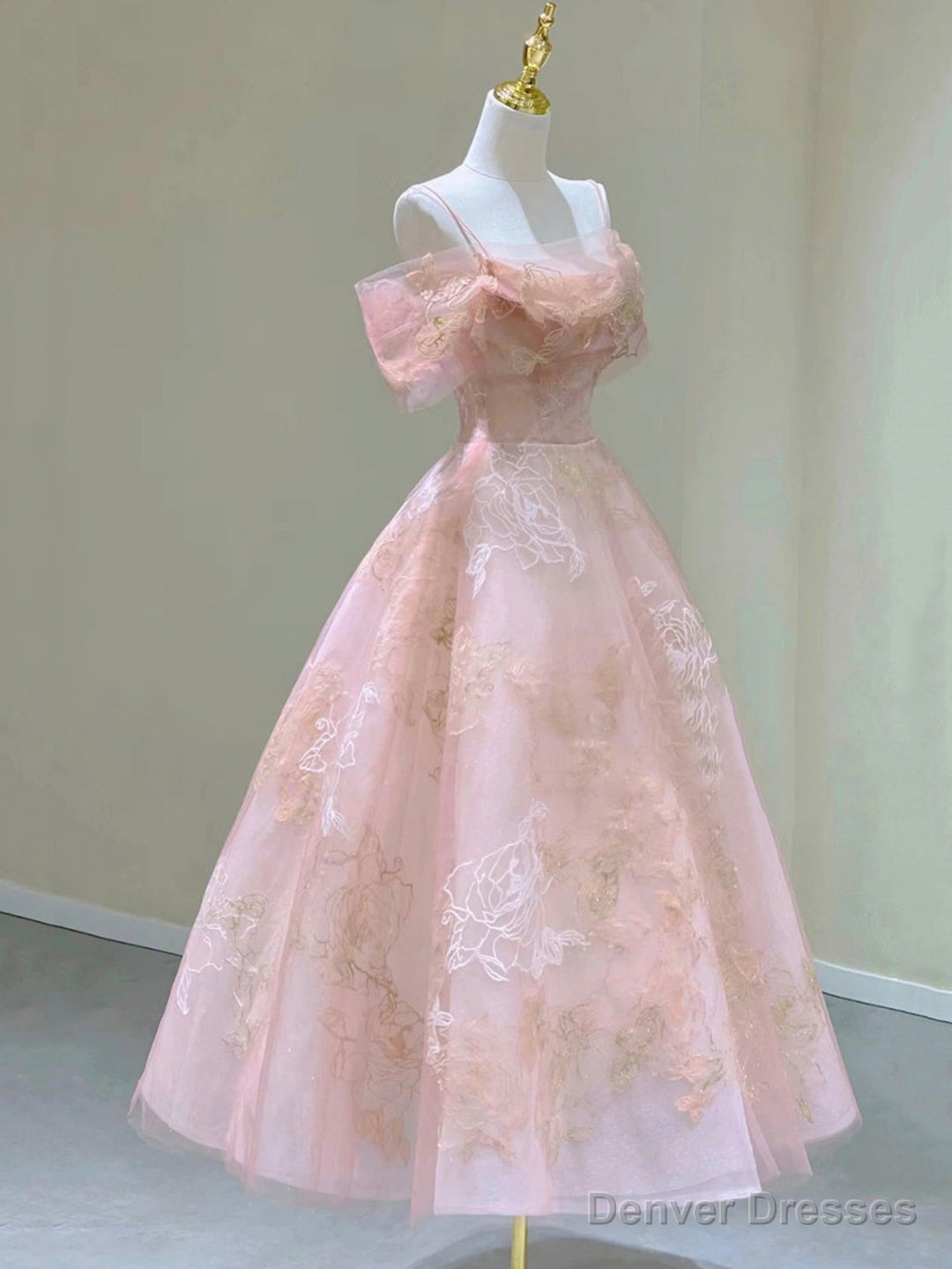 Pink Spaghetti Strap Tulle Lace Short Prom Dress, Cute A-Line Party Dress Secondary image