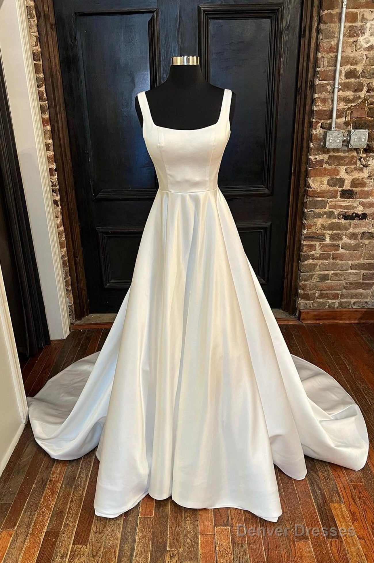 White Satin Long Prom Dresses, A-Line Evening Dresses Main image