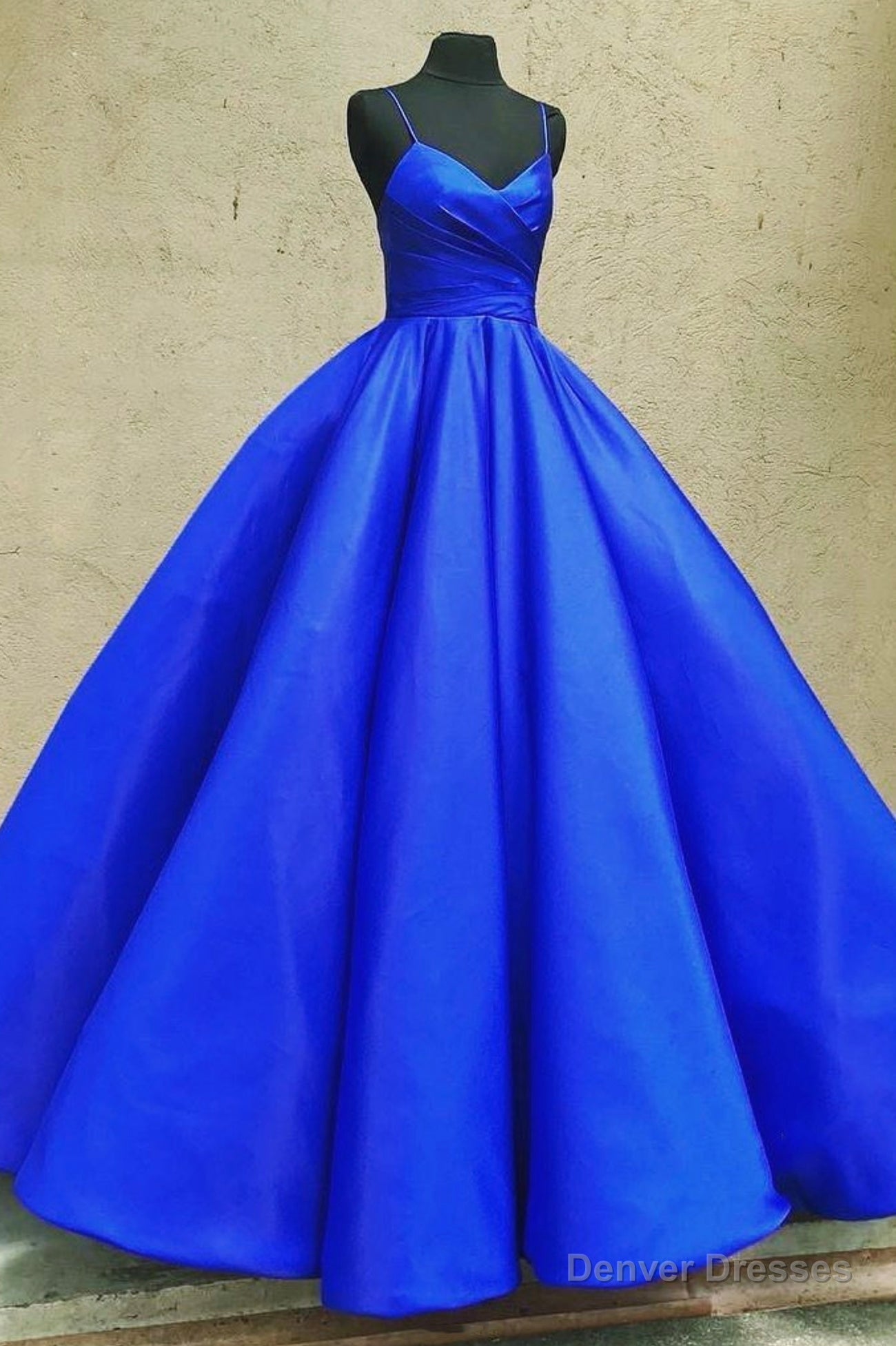 Blue Satin Long Prom Dresses, A-Line Evening Dresses Main image