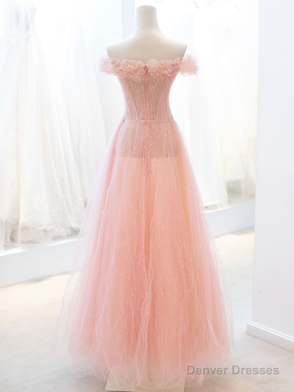 Pink Tulle Sequins Long Prom Dress, A-Line Lovely Evening Party Dress Main image
