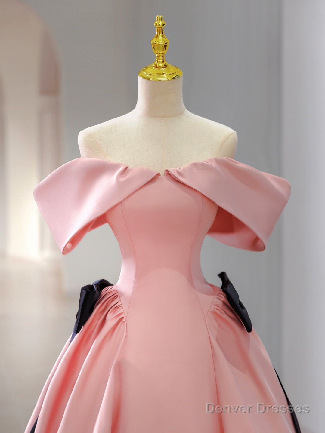 Pink Satin Floor Length Prom Dress, Off Shoulder Party Dress Secondary image