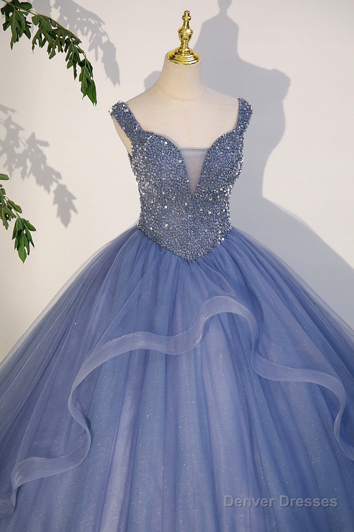 Blue Beaded Tulle Long A-Line Prom Dress, Blue Formal Evening Dress Secondary image