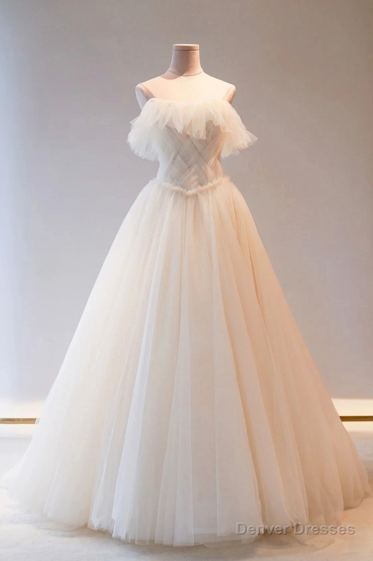 Champange Tulle Long Prom Dress, A-Line Evening Dress Secondary image