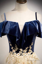 A-Line Off the Shoulder Long Prom Dresses, Champagne Evening Dresses