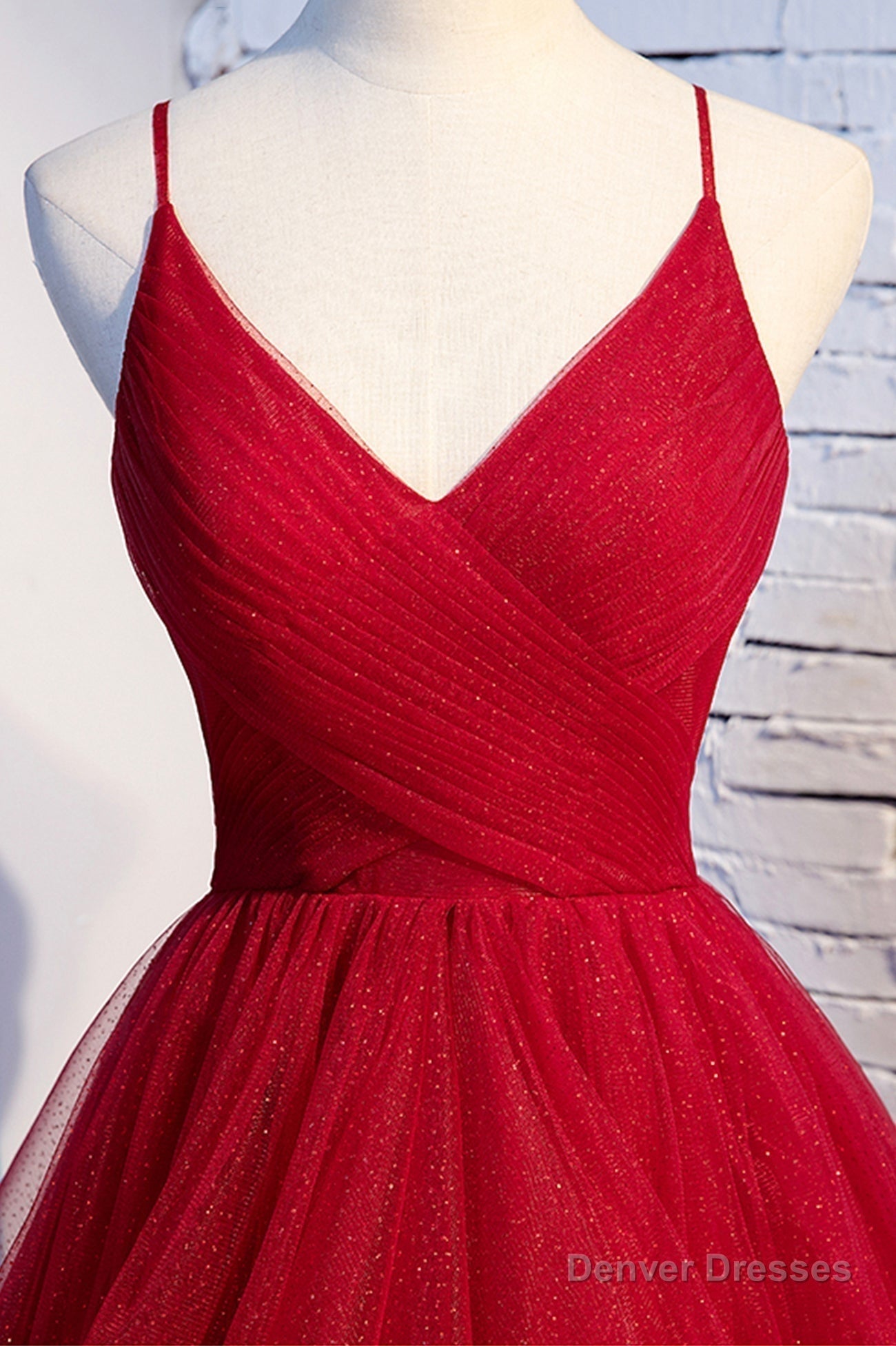Red V-Neck Tulle Long Prom Dress, A-Line Evening Dress Secondary image