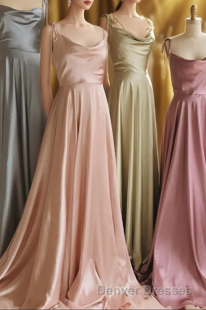 Simple Satin Long Prom Dress, A-Line Spaghetti Straps Party Dress Main image