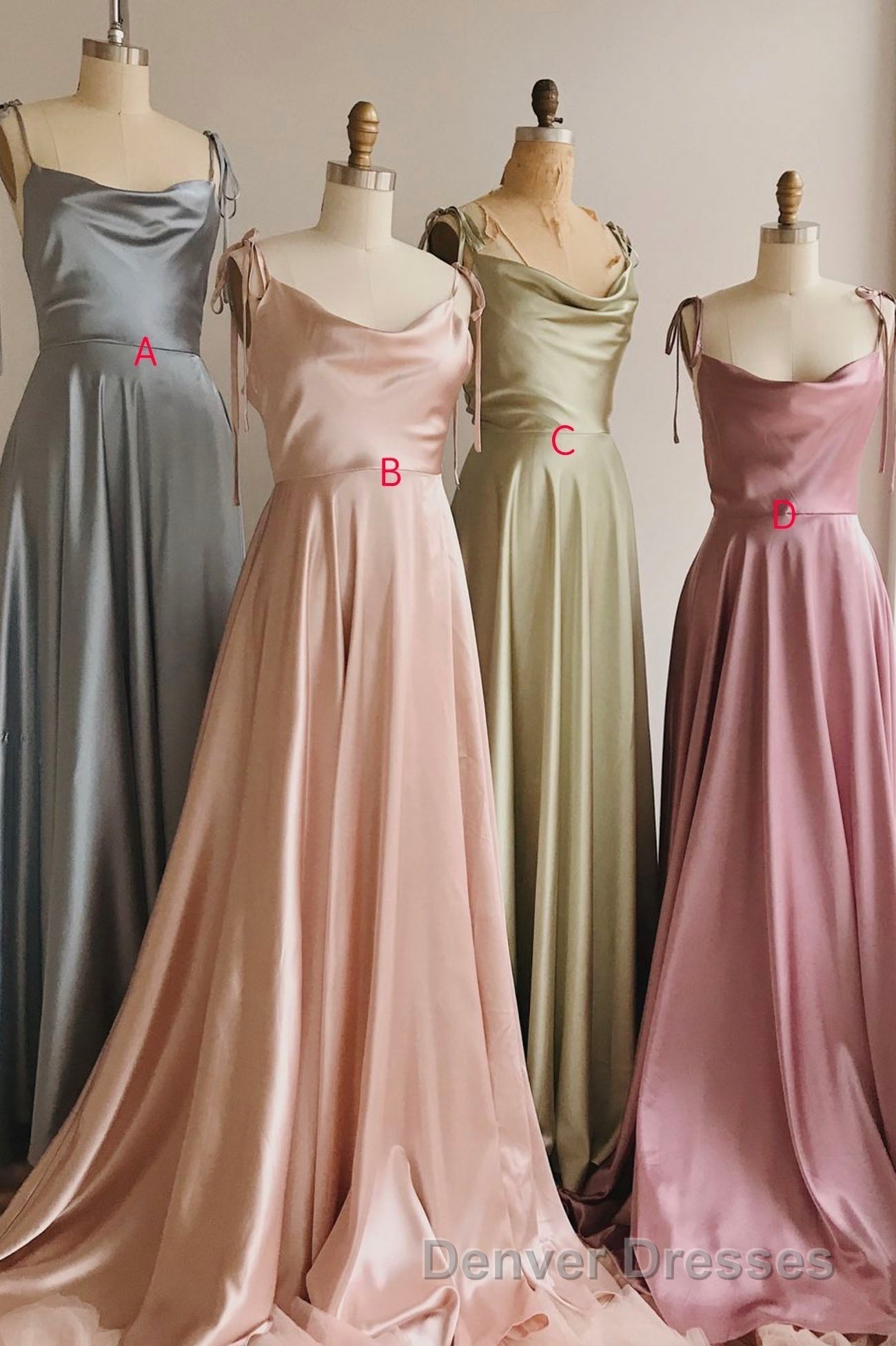 Simple Satin Long Prom Dress, A-Line Spaghetti Straps Party Dress