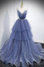 Blue Layers Tulle Long Prom Dresses, A-Line Spaghetti Straps Evening Dresses