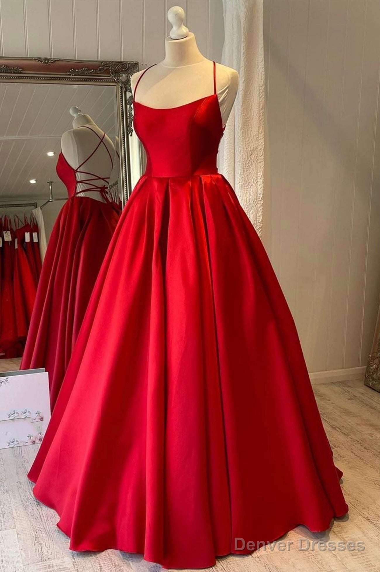 Red Satin Long Prom Dress, Simple A-line Evening Dress Main image