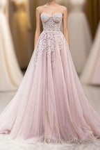 Cute Tulle Sweetheart Long Party Dress with Lace, Beautiful A-Line Prom Dress