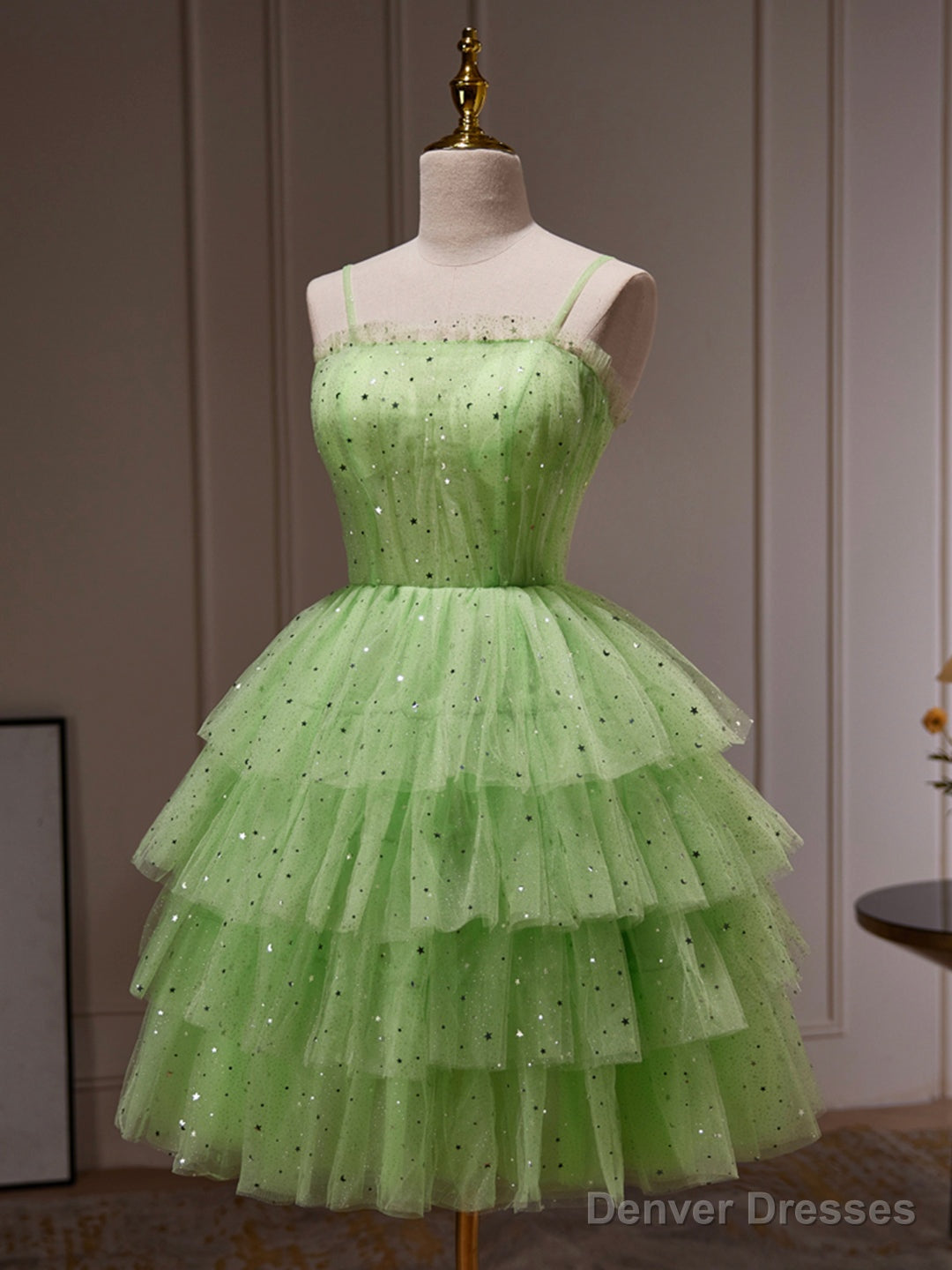 Green Tulle Straps Short Party Dress, Light Green Homecoming Dress Main image
