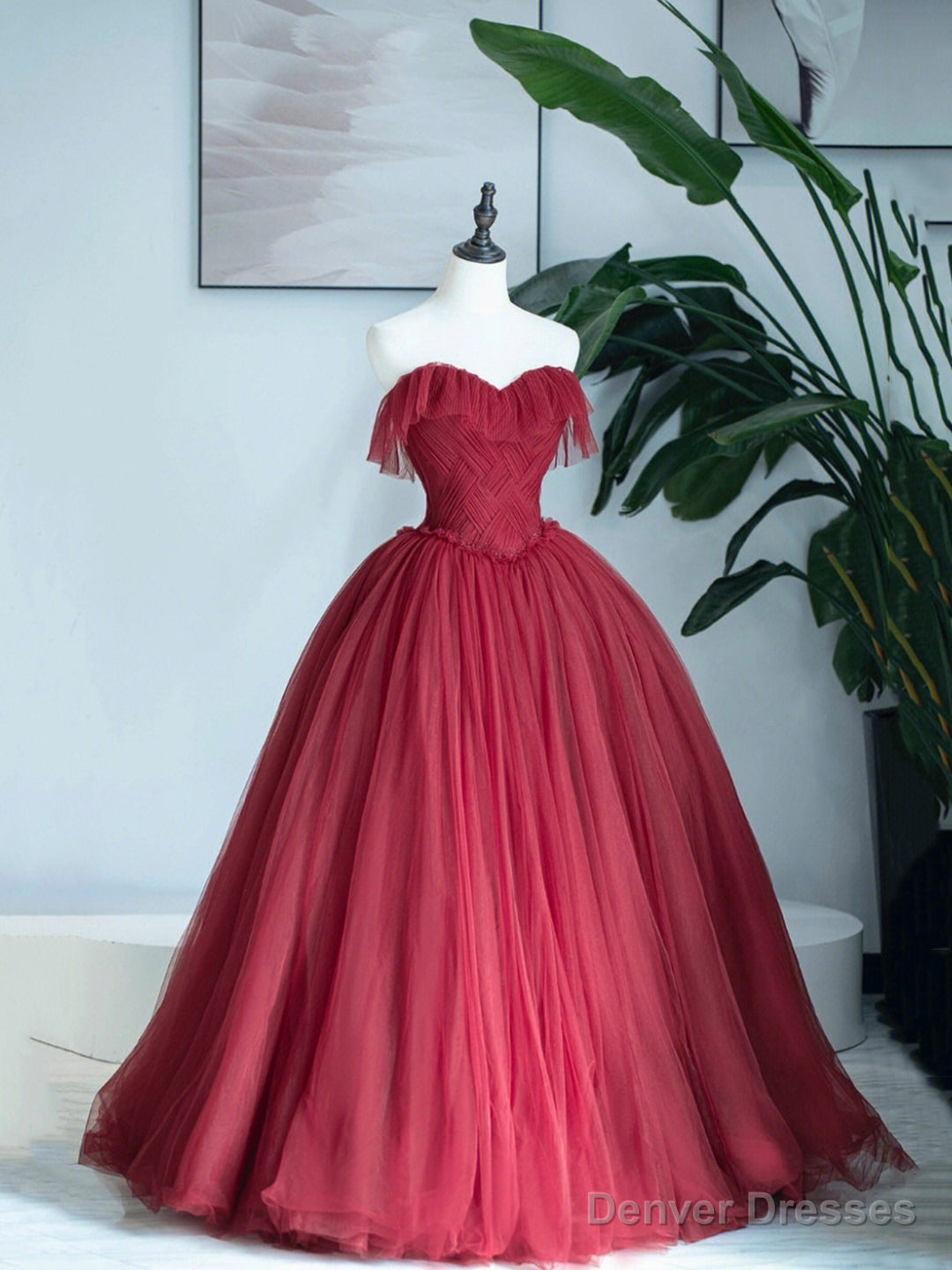 Burgundy Sweetheart Neckline Long Formal Dress, A-Line Strapless Evening Dress Main image