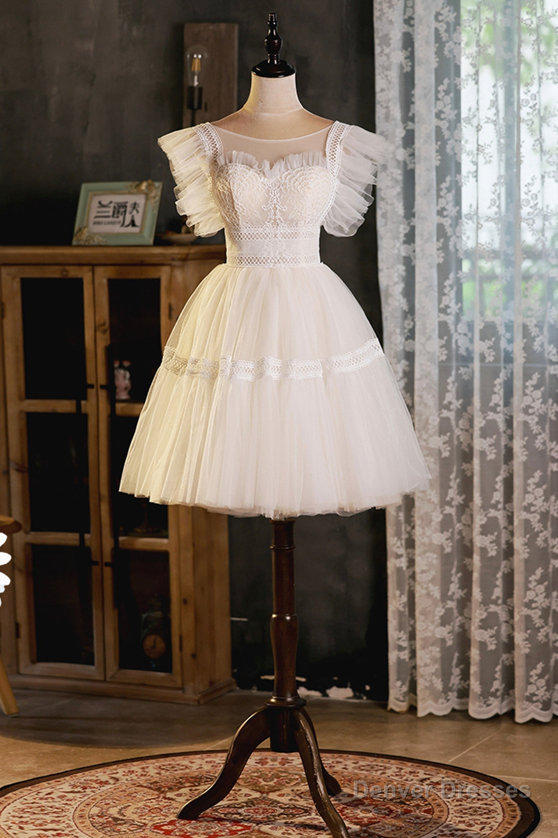 Cute Lace Short A-Line Prom Dress, Champagne Party Dress Secondary image