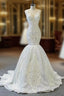 White Mermaid Sequins V-neck Appliques Beading Wedding Dress