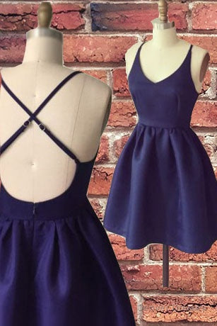 Simple A-line Straps Navy Blue Short Homecoming Dress Main image
