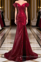 Dark Red Sequins Mermaid Sweetheart Prom Dress, Dark Red Evening Dress