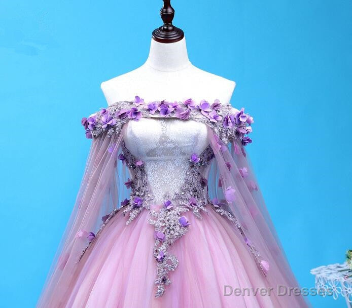 Light Purple Tulle Long Sweet 16 Gown, Flowers Quinceanera Dress Secondary image