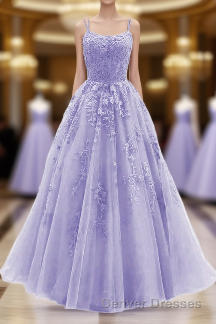 Light Purple Straps Lace-Up Long Formal Dress, Light Purple Long Evening Dress Prom Dress