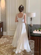 Lovely Ivory Chiffon Straps Long Party Dress Prom Dress, Ivory Wedding Party Dress