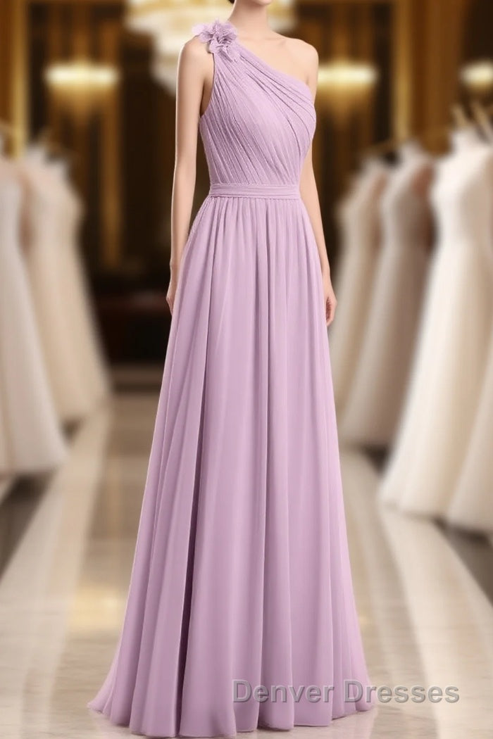 Dusty Purple One-Shoulder Backless A-Line Long Bridesmaid Dress Main image