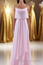 Pink Flounce Chiffon Straps A-line Long Bridesmaid Dress