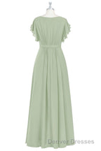 Elegant Sage Green Ruffled A-Line Long Bridesmaid Dress
