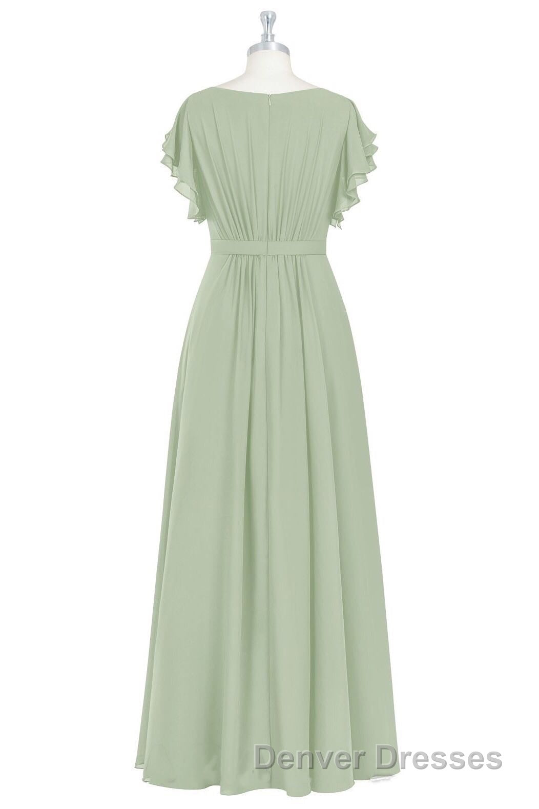 Elegant Sage Green Ruffled A-Line Long Bridesmaid Dress