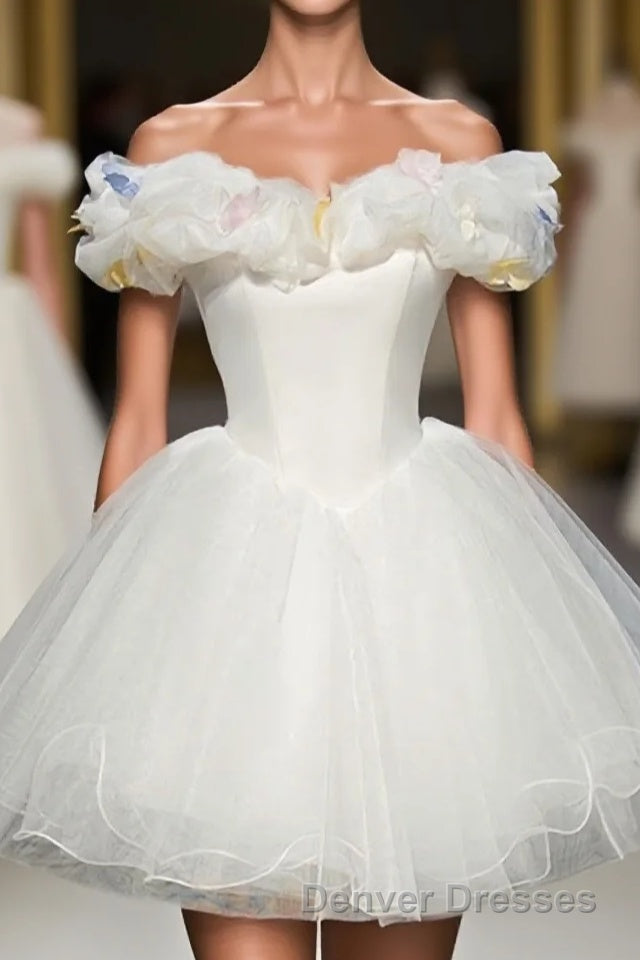 Cute White Tulle Short Prom Gown White Homecoming Dress