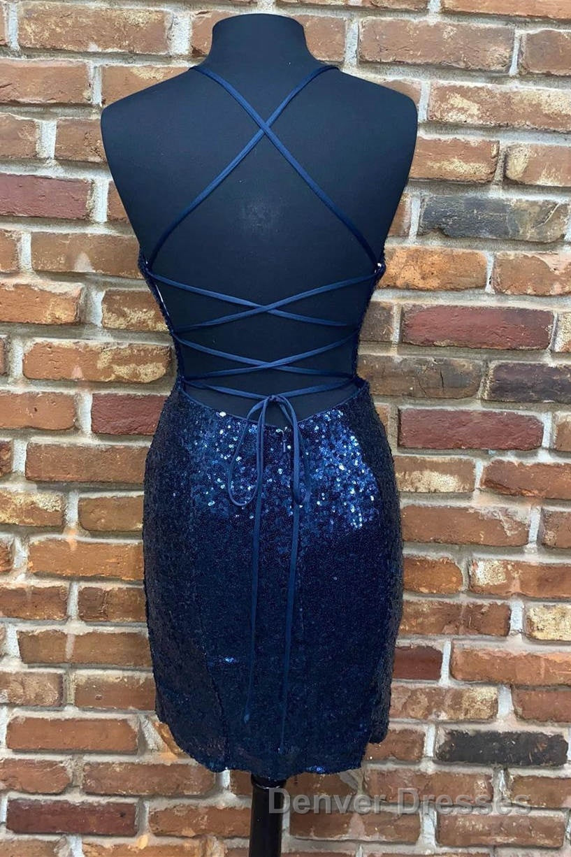 Cute Navy Blue Sequins Tight Mini Homecoming Dress Main image