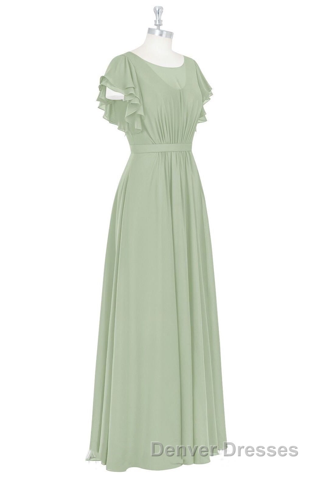 Elegant Sage Green Ruffled A-Line Long Bridesmaid Dress Secondary image