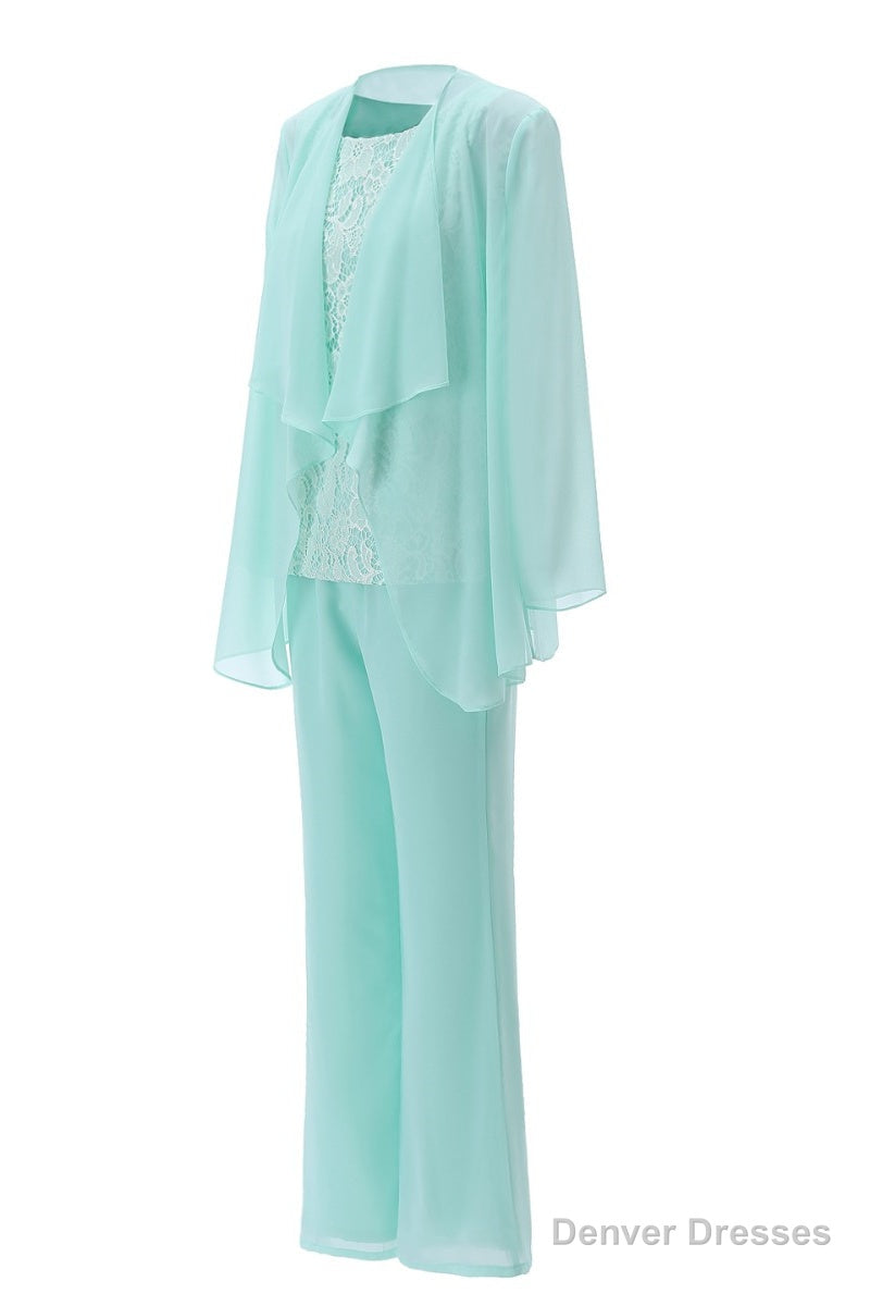 Aqua Three-Piece Chiffon Mother of the Bride Pant Suits Main image