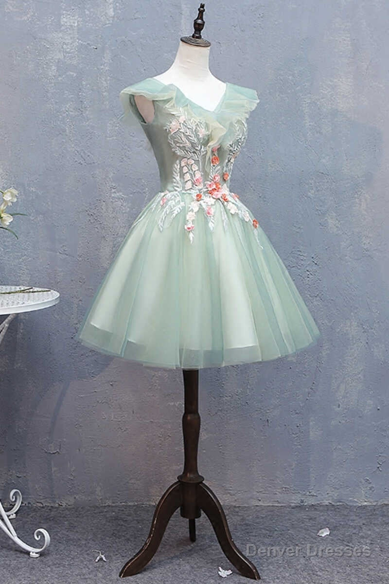 Light Green Appliques V-Neck A-Line Short Homecoming Dress Main image
