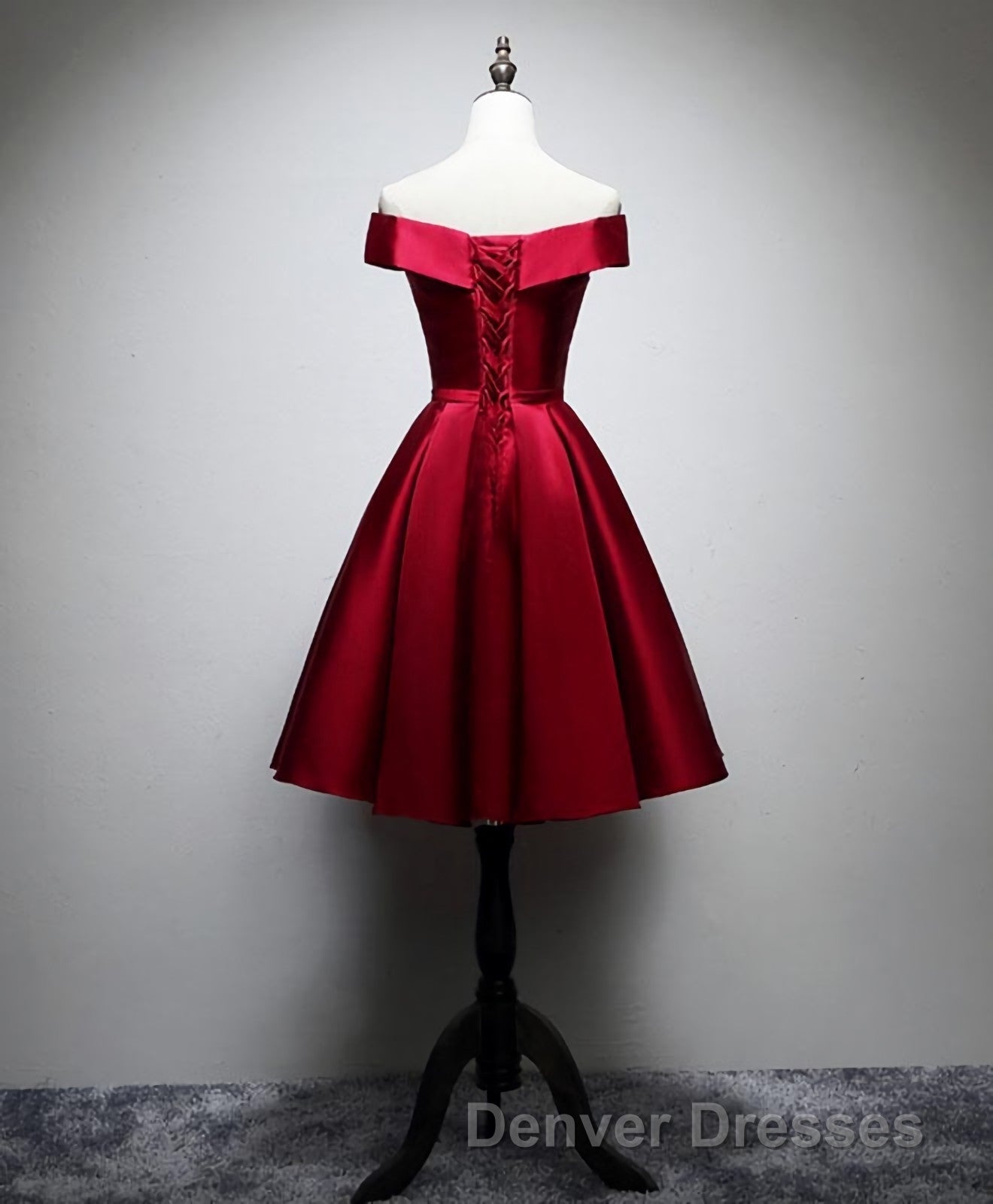 Simple Satin Burgundy Short Prom Dress, Burgundy Homecoming Dress Secondary image