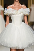 Cute White Tulle Short Prom Gown White Homecoming Dress