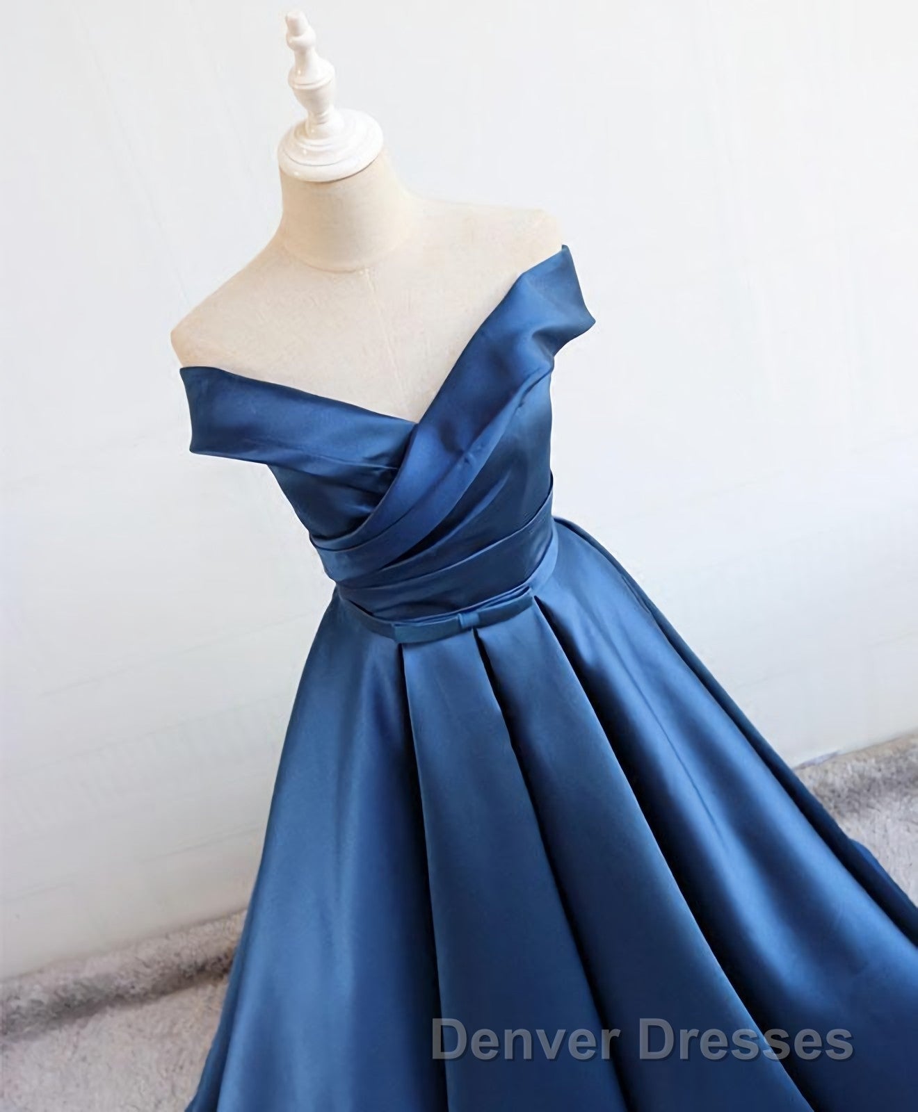 Simple Blue Satin Long Prom Dress, Blue Formal Dress Secondary image