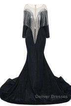 Deep V-neck Shiny Royal Blue Long sleeves Mermaid Prom Dress