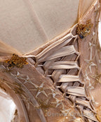 Champagne Round Neck Tulle Lace Long Prom Dress, Formal Dress