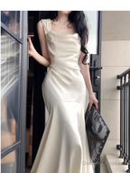 Elegant Mermaid Prom Dress Satin White Long Evening Dress